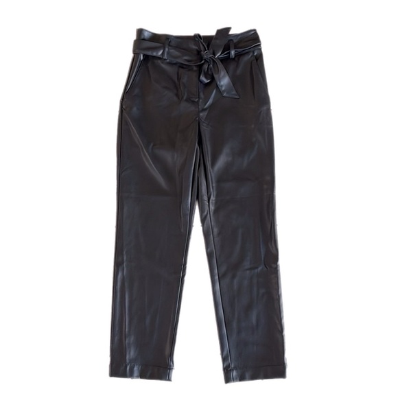 NWT LOFT High Waisted Black Faux Leather Tapered Leg Pants with Tie Belt Size 4 - Picture 4 of 6